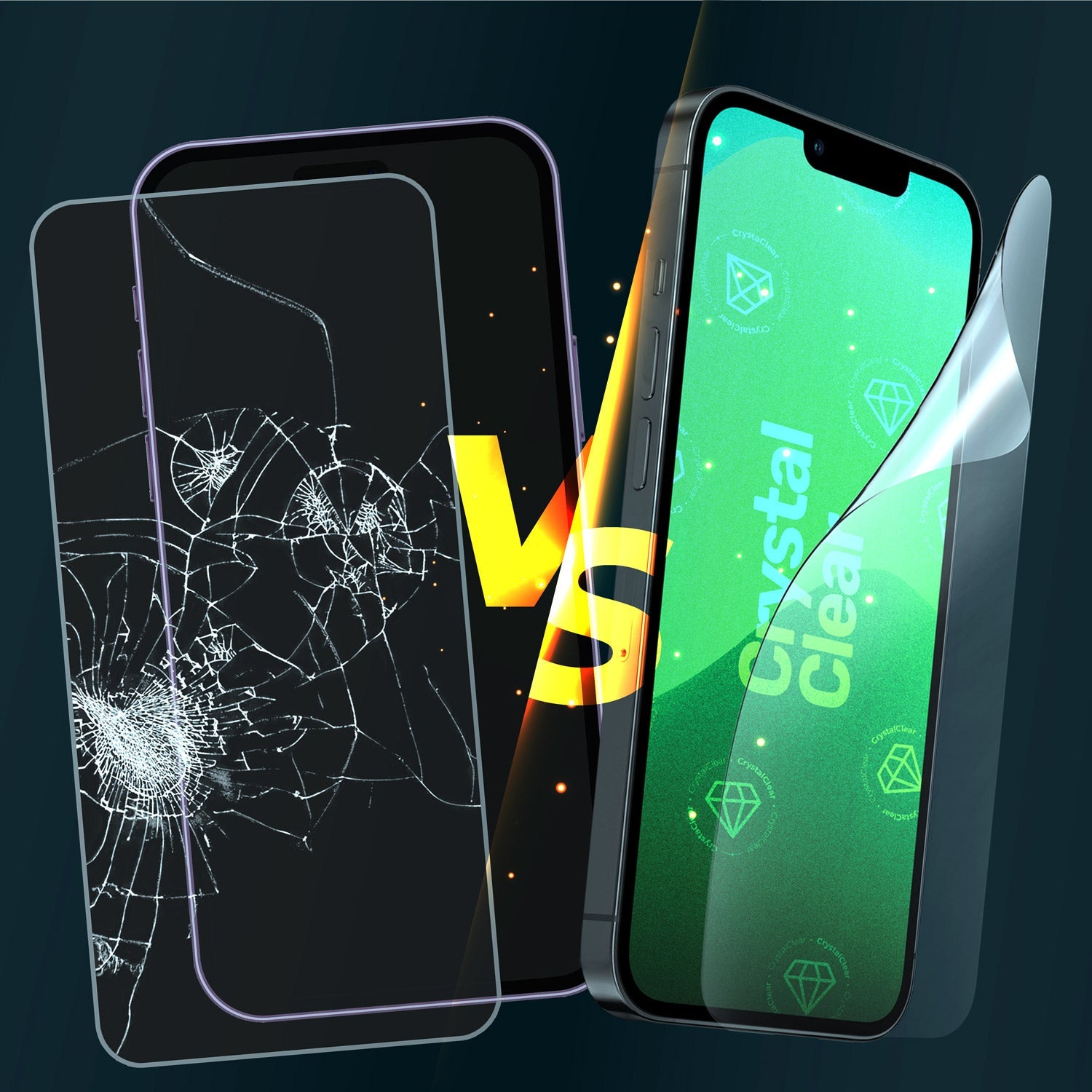 Vergleich: Zersplittertes Standard-Panzerglas versus GREENMNKY Schutzfolie.
