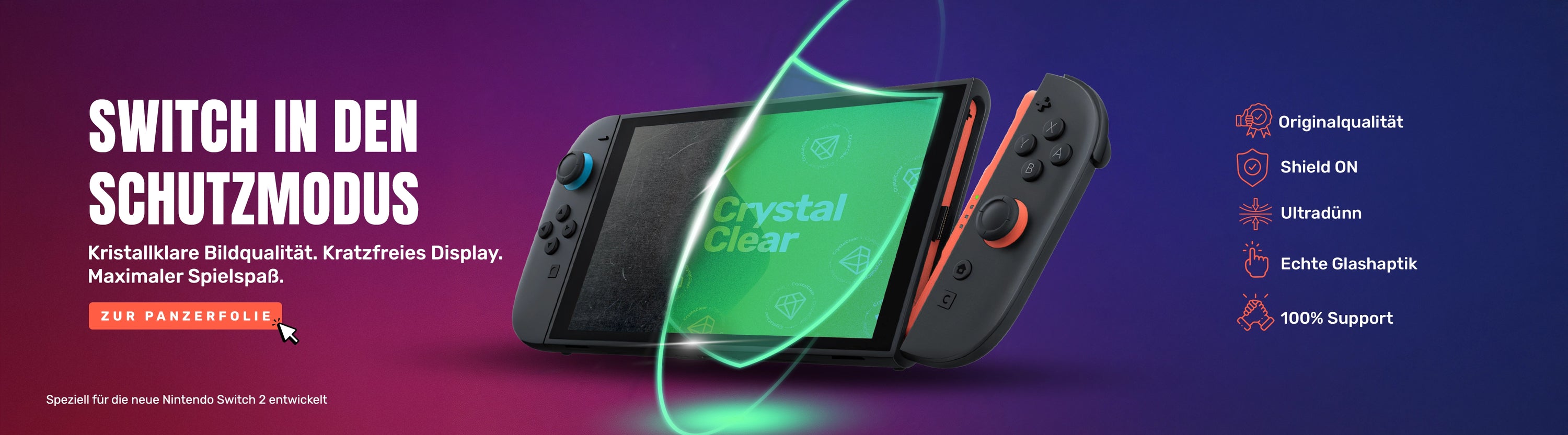 Nintendo Switch 2 Schutzfolie – kristallklare Qualität, kratzfest, ultradünn, echte Glashaptik.